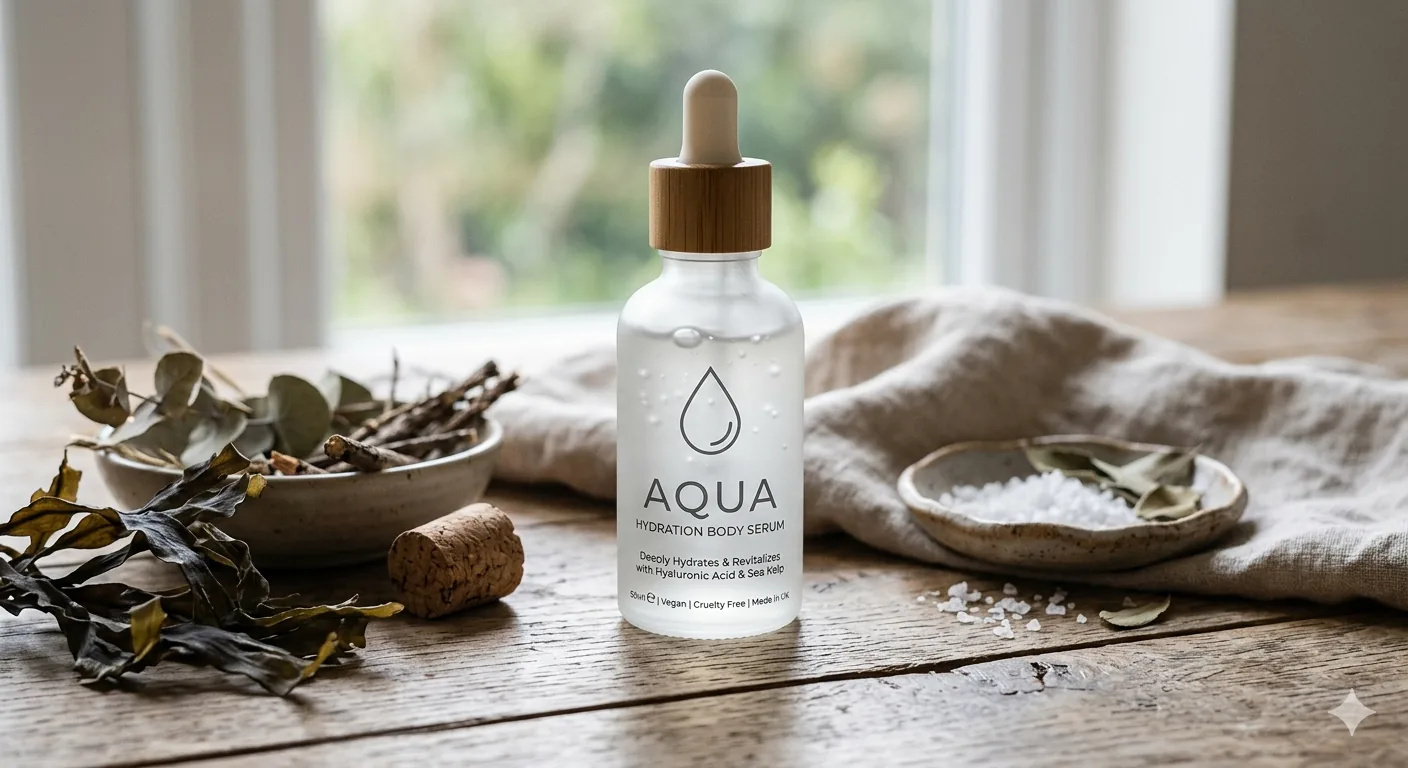 Aqua Hydration Body Serum on a windowsill